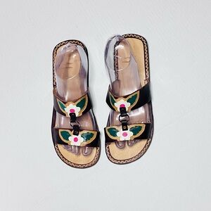 Floral Tooled Leather Slide On Sandals